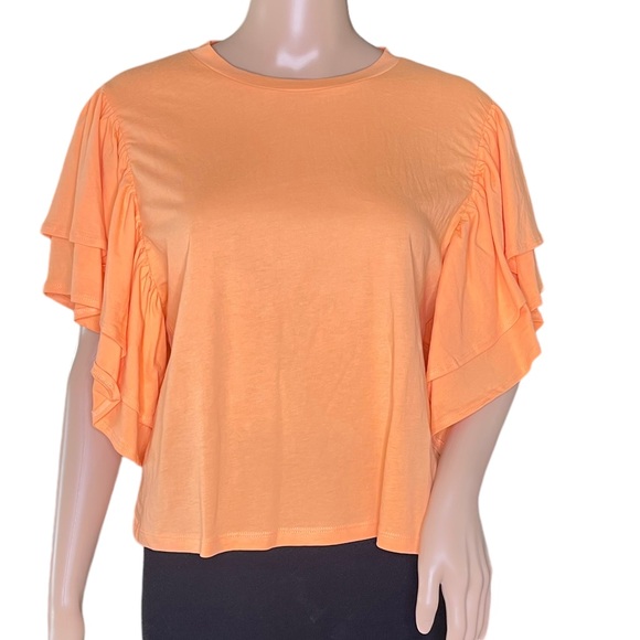 ZARA   Orange Short Sleeve Ruffled Top  Size M - Picture 12 of 15